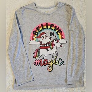 Gray girl pajama shirt with Santa and Unicorn Design